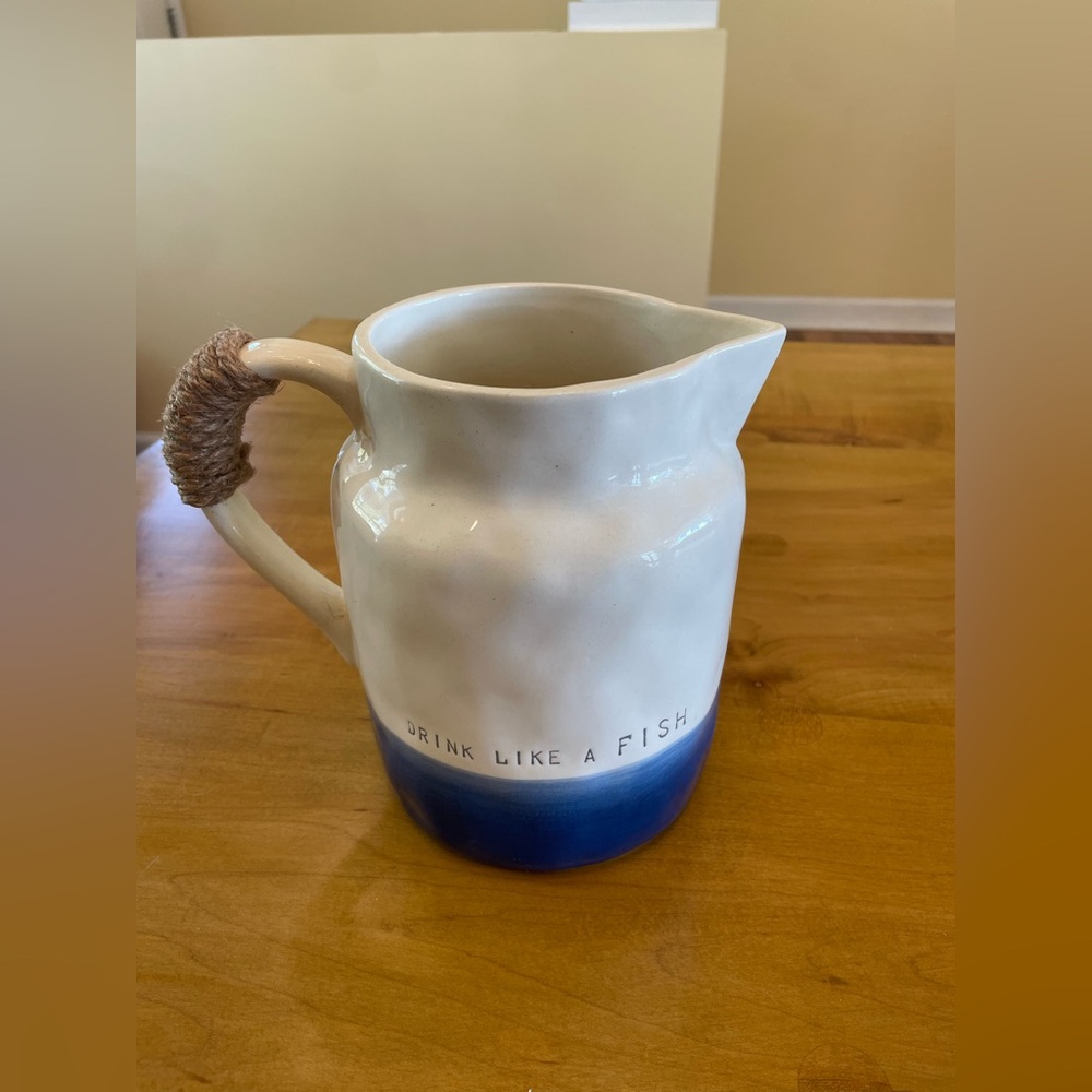 Mud Pie Drink Like A Fish Hand-Painted Ceramic Pitcher